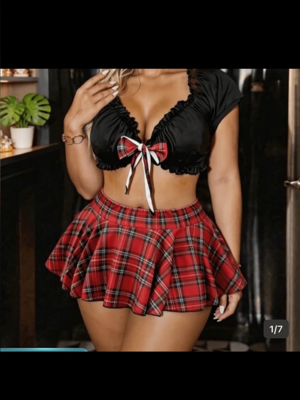 SHEIN Red Plaid Circle Skater Mini Skirt